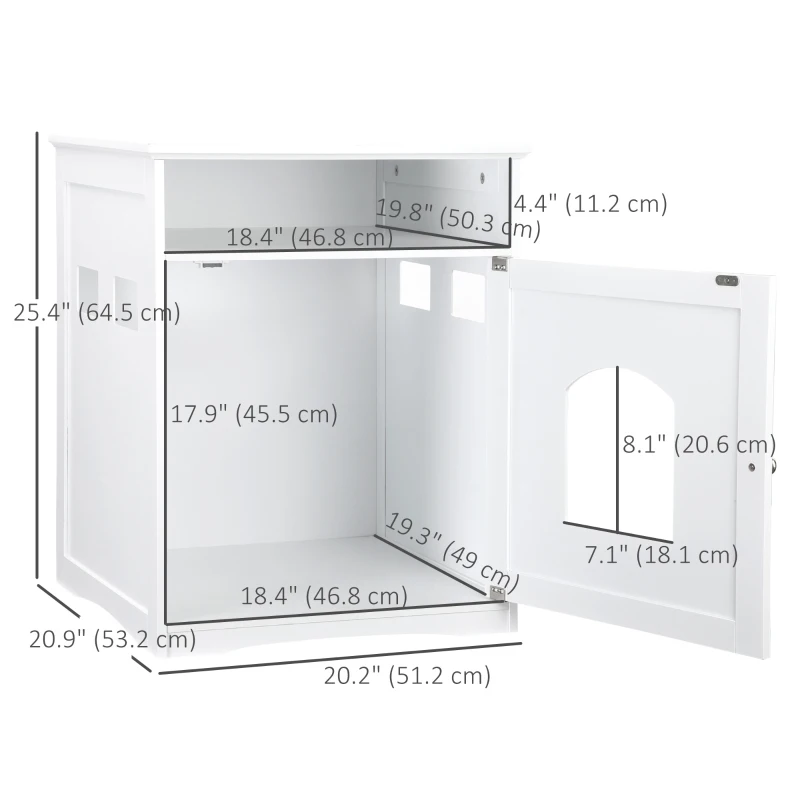 PawHut Cat Litter Box Enclosure Hidden Cabinet Cat Furniture Indoor Cat Washroom Nightstand End Table with Cat-sized Hole Wide Tabletop Storage Shelf (Litter Box Not Included)