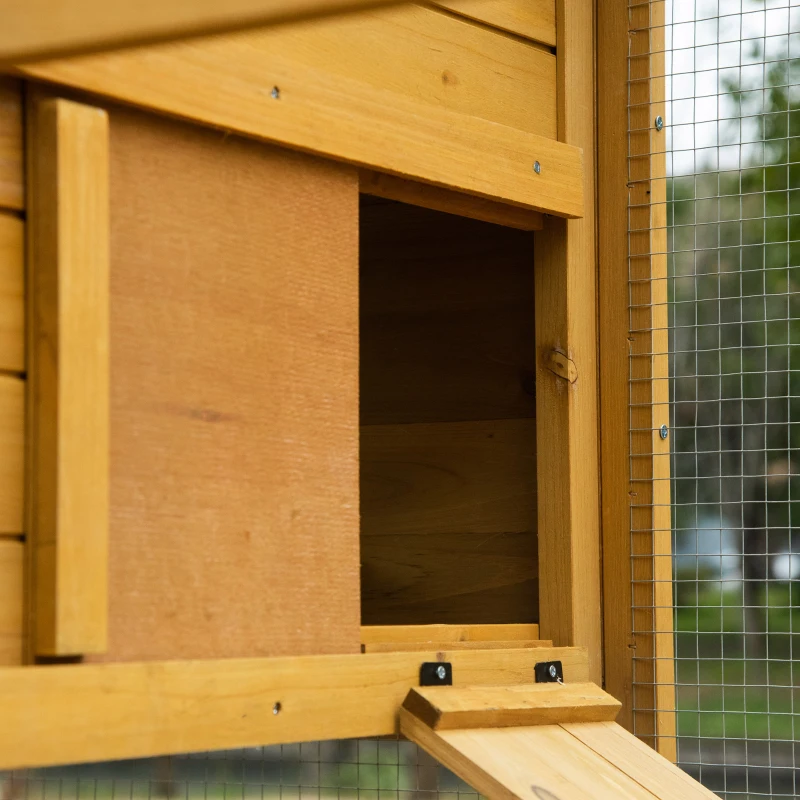 PawHut 79" Wooden Chicken Coop, Outdoor Hen House, Poultry Habitat with Removable Tray, Nesting Box, Run, Ramp