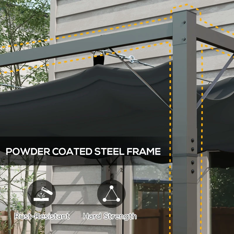 Outsunny Metal Pergola with Retractable Roof, 10' x 10' Wall Mounted Outdoor Gazebo Sun Shade Shelter