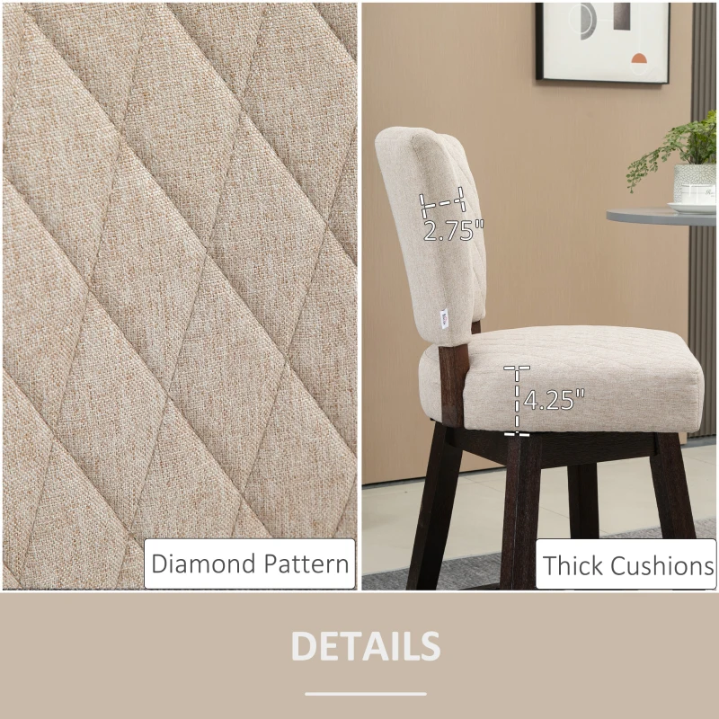 HOMCOM Set of 2 Swivel Counter Height Bar Stools with Footrest, Beige