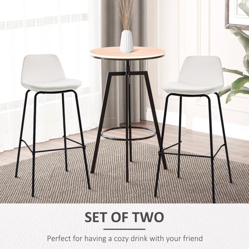 HOMCOM 29.5" Bar Stools Set of 2, Upholstered Extra Tall Barstools, Armless Bar Chairs with Back, Steel Legs, Cream White