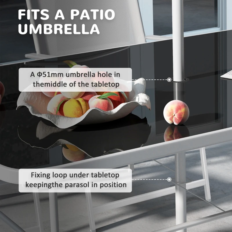 Outsunny 8 Piece Patio Set with Umbrella, 6 Folding Chairs, Rectangle Table, Outdoor Dining Set for 6 with Mesh Seat, Grey