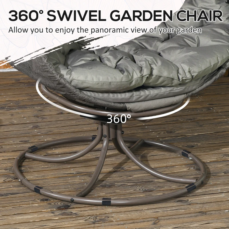 Outsunny Patio Egg Chair with Swivel Base, Foldable Basket Chair with Large Seat Cushion, Cup Holder for Indoor, Outdoor, Sand