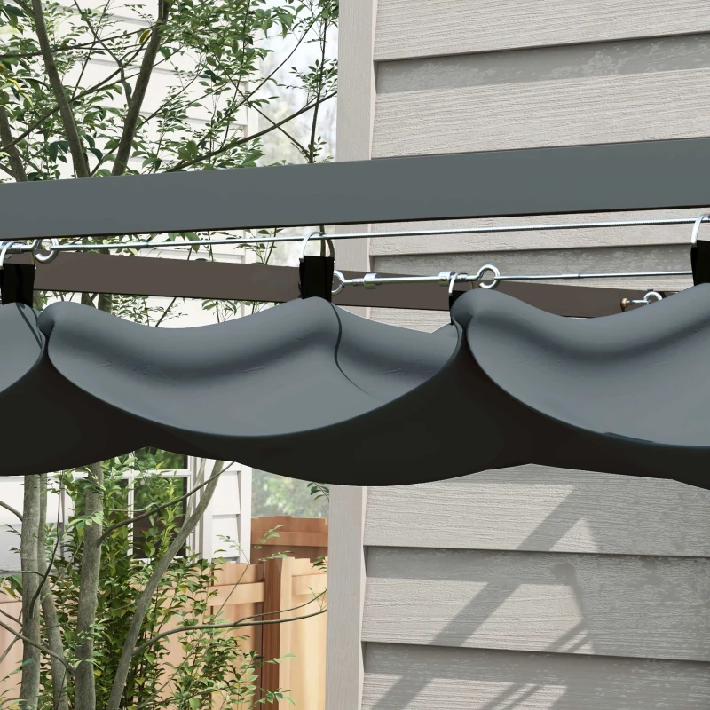 Outsunny Metal Pergola with Retractable Roof, 10' x 10' Wall Mounted Outdoor Gazebo Sun Shade Shelter