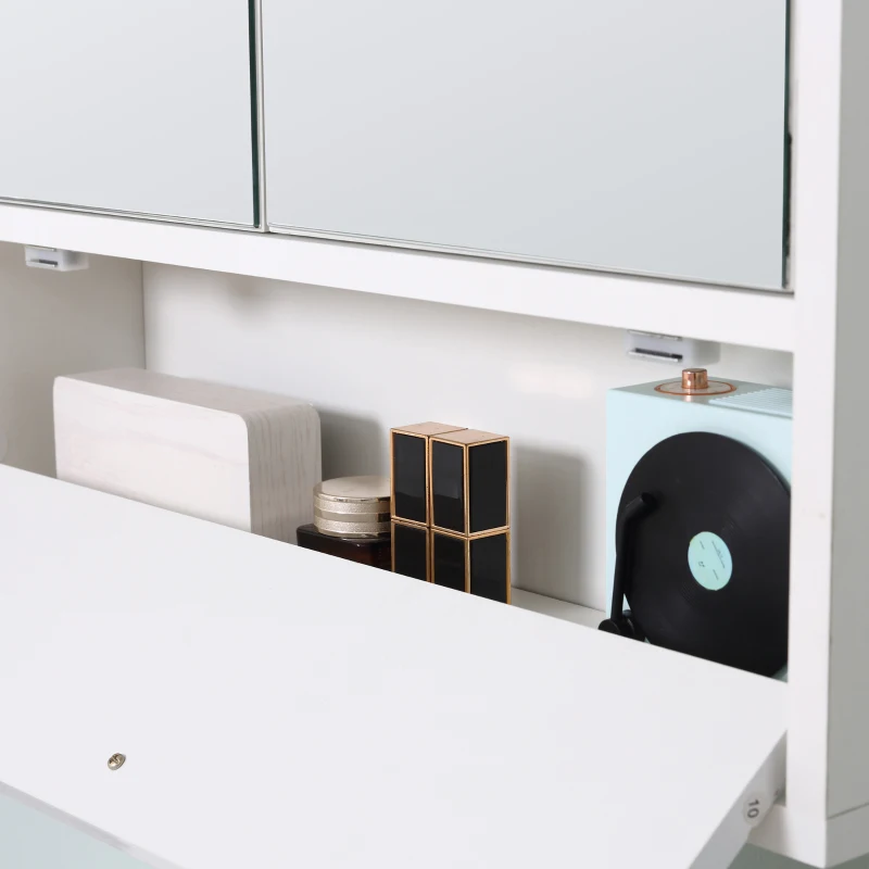 kleankin Medicine Cabinet with Mirror, Bathroom Wall Cabinet with 2 Mirrored Doors, 1 Modern Door and Adjustable Shelf, White