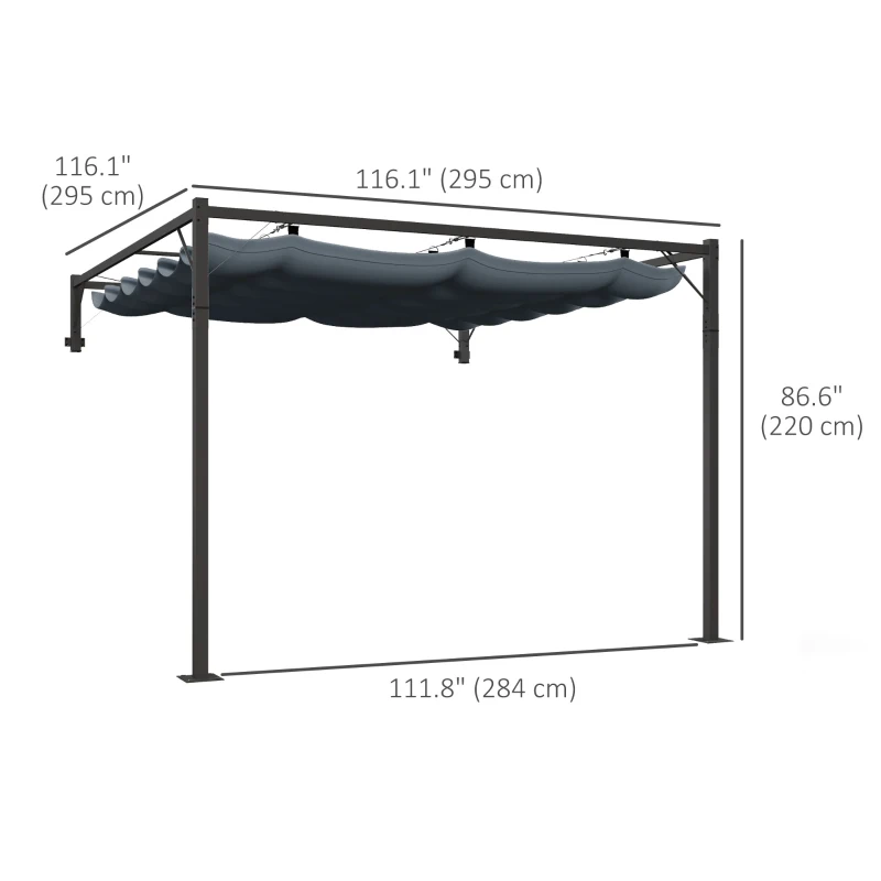 Outsunny Metal Pergola with Retractable Roof, 10' x 10' Wall Mounted Outdoor Gazebo Sun Shade Shelter