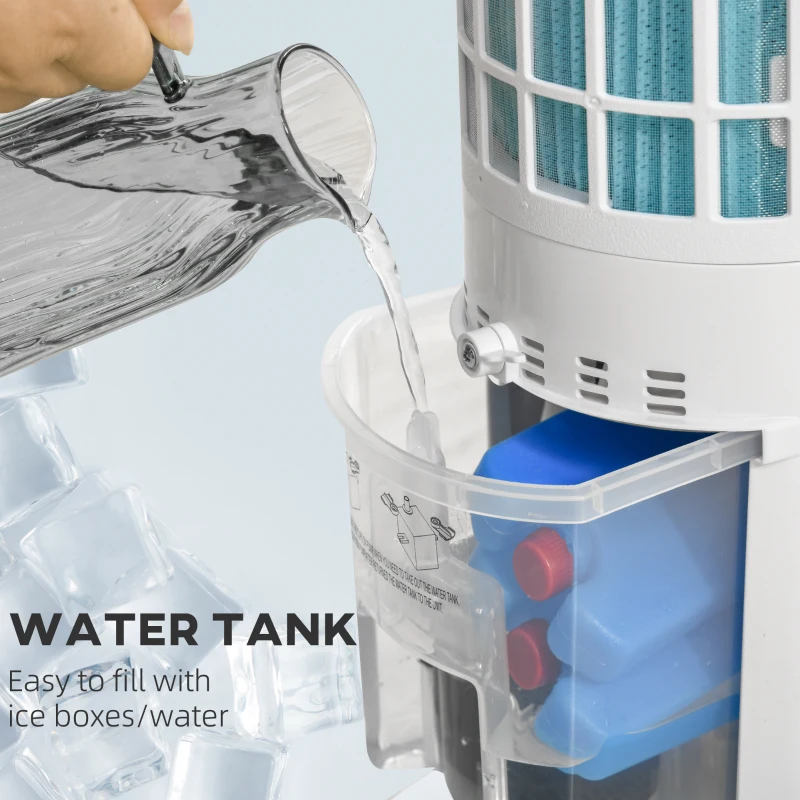 HOMCOM 3-In-1 Evaporative Air Cooler, Oscillation Cooling Fan, Swamp Cooler with Ice Packs, Remote Control, Timer, 3 Modes and 3 Speeds, White