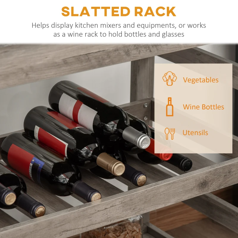 HOMCOM Kitchen Cart Rolling Kitchen Island Utility Trolley with Concrete Effect Top & Storage Wine Rack, Grey