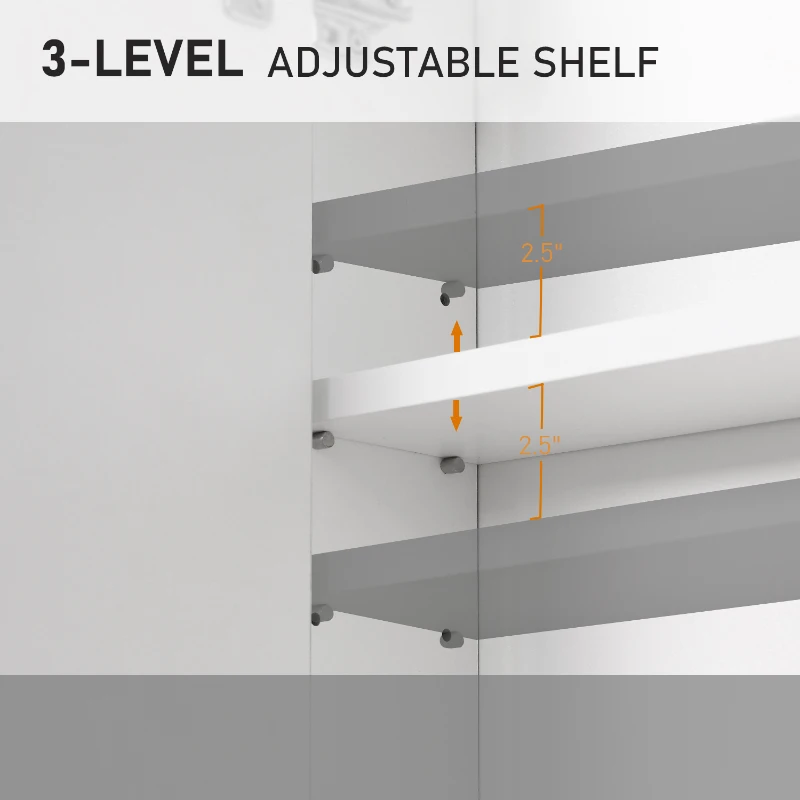 kleankin Medicine Cabinet with Mirror, Bathroom Wall Cabinet with 2 Mirrored Doors, 1 Modern Door and Adjustable Shelf, White