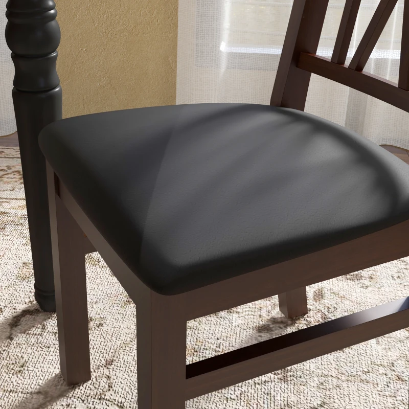 HOMCOM Farmhouse Dining Table Chairs Set of 2, Pine Wood Kitchen Table Chairs with PU Leather Cushion for Living Room, Bedroom