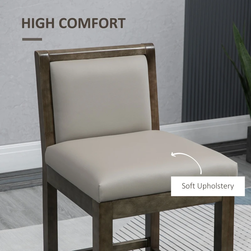 HOMCOM Counter Height Bar Stools Set of 2, Bar Chairs with Wood Legs, Grey