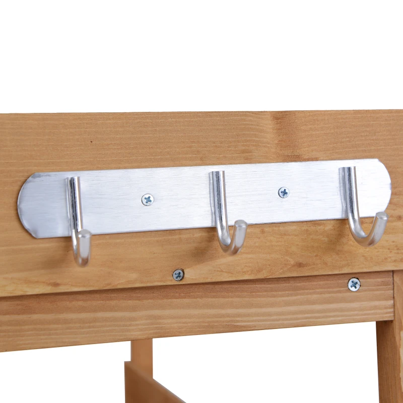 Outsunny Outdoor Garden Wooden Potting Bench Work Station Table Tool Storage Shelf w/ Hooks, Natural