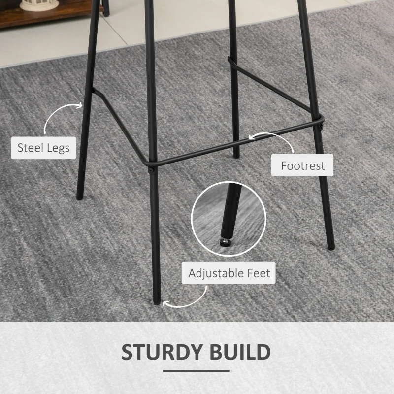 HOMCOM 29.5" Bar Stools Set of 2, Upholstered Extra Tall Barstools, Armless Bar Chairs with Back, Steel Legs, Cream White