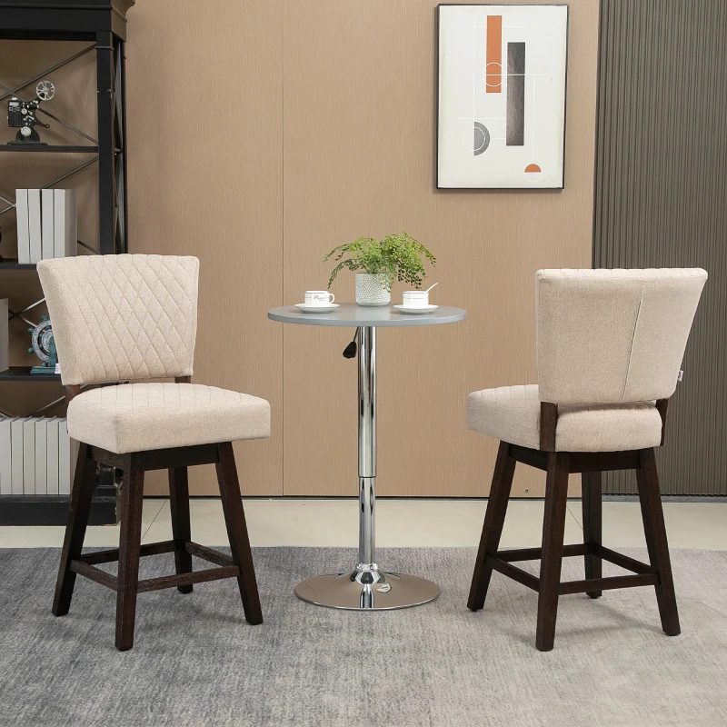 HOMCOM Set of 2 Swivel Counter Height Bar Stools with Footrest, Beige