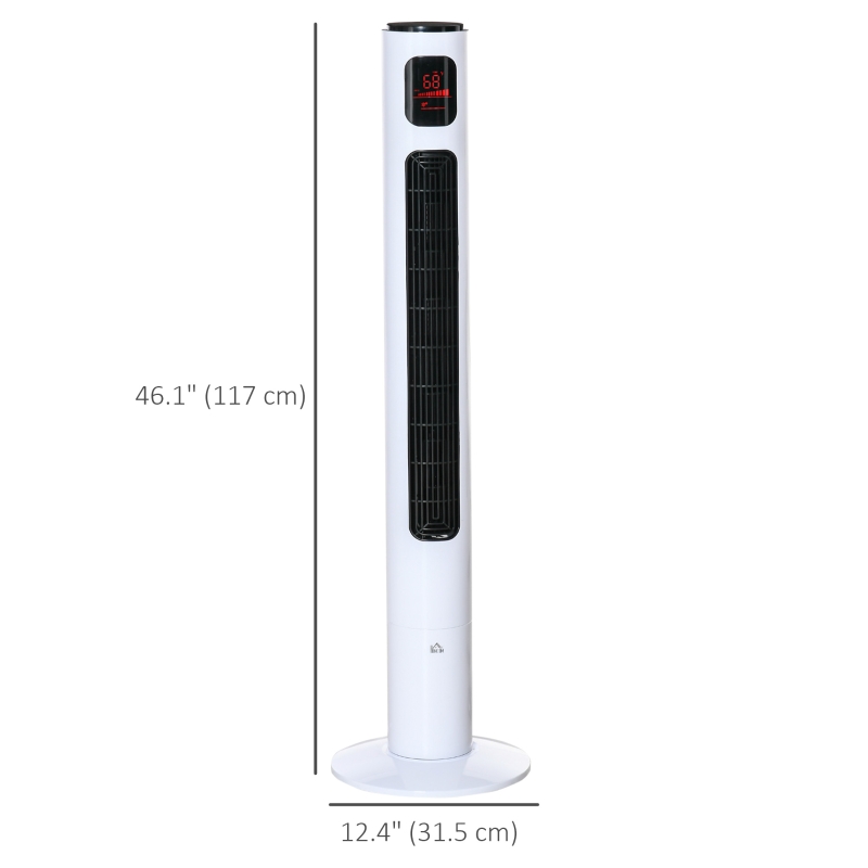 HOMCOM Freestanding Tower Fan Cooling for Home Bedroom with Oscillating, 3 Speed, 12h Timer, LED Sensor Panel, Remote Controller, White