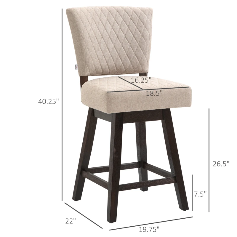 HOMCOM Set of 2 Swivel Counter Height Bar Stools with Footrest, Beige