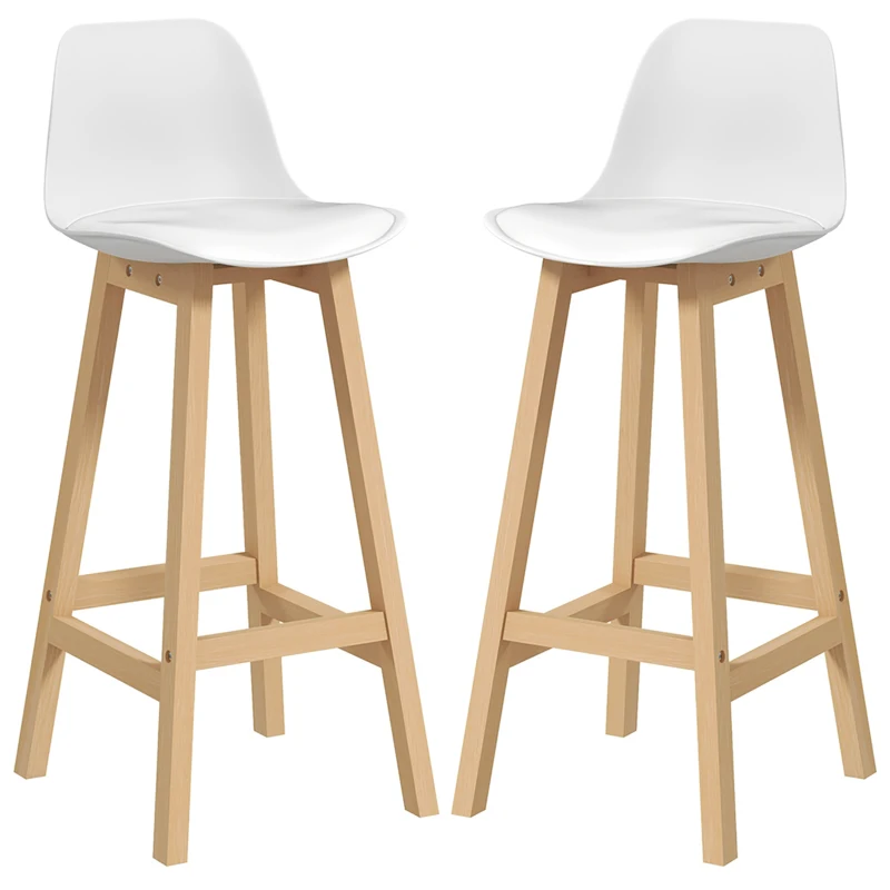 HOMCOM Bar Height Stools Set of 2, PU Leather Upholstered Stools for Kitchen Island, Modern Bar Chairs with Backs, White