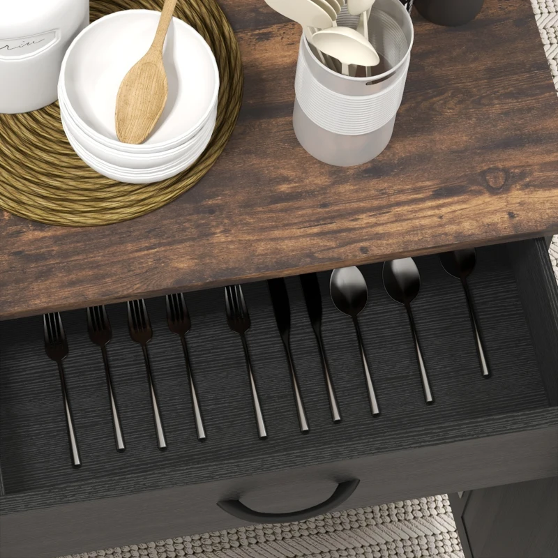 HOMCOM Modern Rolling Kitchen Island Cart with Drawer, Natural Wood Top, Towel Rack, Door Storage Cabinet, Distressed Black