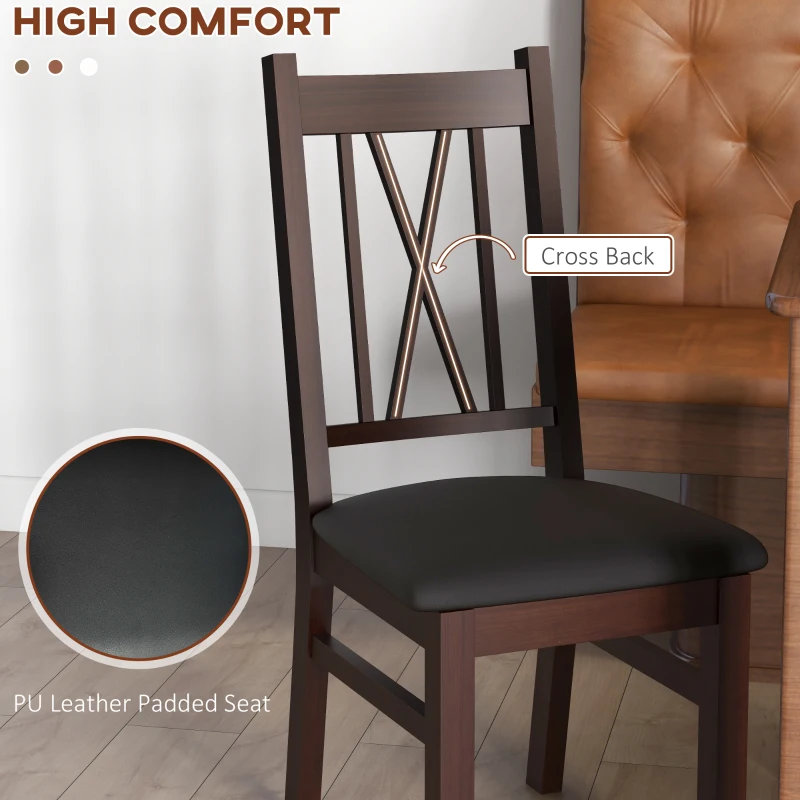 HOMCOM Farmhouse Dining Table Chairs Set of 2, Pine Wood Kitchen Table Chairs with PU Leather Cushion for Living Room, Bedroom