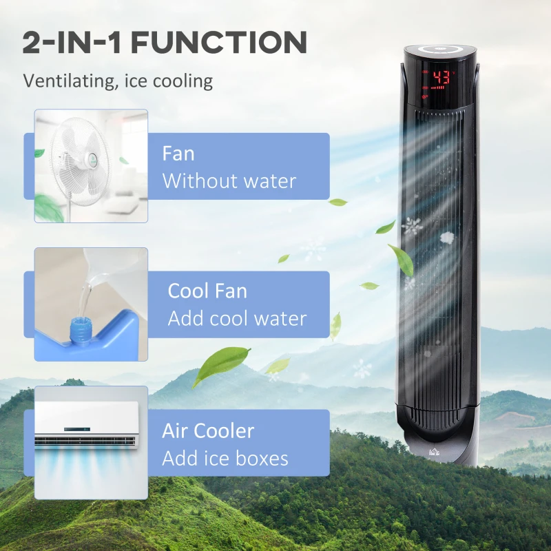 HOMCOM Cooling Fan for Bedroom with Ice Pack, Tower Fan with Remote Control, 3 Modes, 3 Speeds, 3 Speeds, 12H Timer, Black
