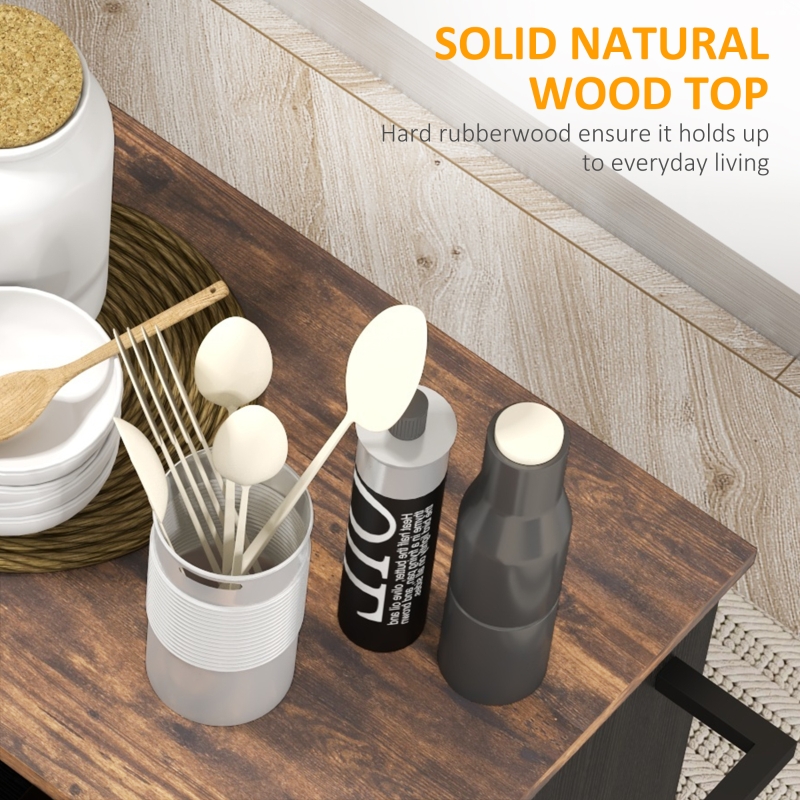 HOMCOM Modern Rolling Kitchen Island Cart with Drawer, Natural Wood Top, Towel Rack, Door Storage Cabinet, Distressed Black