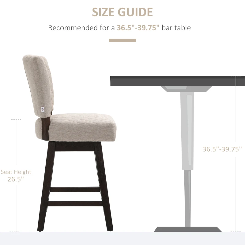 HOMCOM Set of 2 Swivel Counter Height Bar Stools with Footrest, Beige