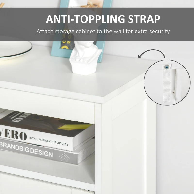 HOMCOM Accent Cabinet, Wood Free Standing Storage Organizer with Double Doors and Adjustable Shelf for Living Room, Kitchen, White