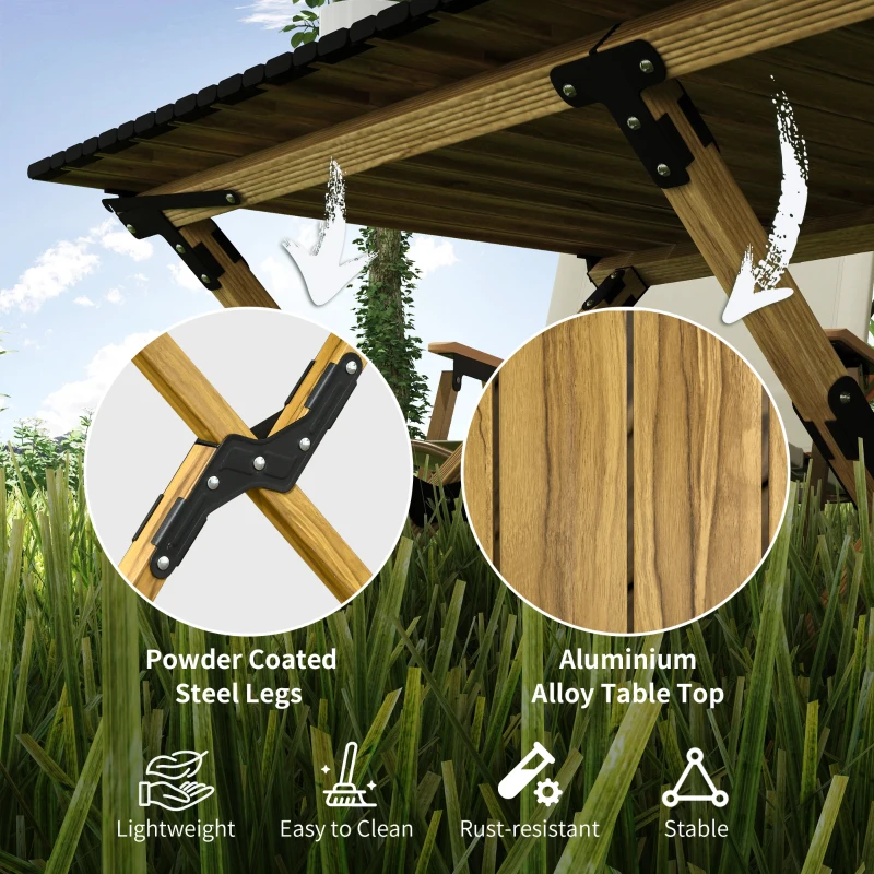 Outsunny Folding Picnic Table, Portable Aluminum Camping Table with Roll-Up Top for Party, BBQ, Beach, Natural