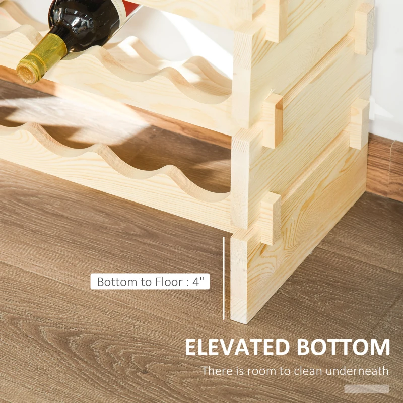 HOMCOM 8-Tier Solid Pine Wooden Wine Rack, Stackable Wine Holder Wine Cabinet Free Standing Floor Liquor Storage Shelf, 72-Bottle