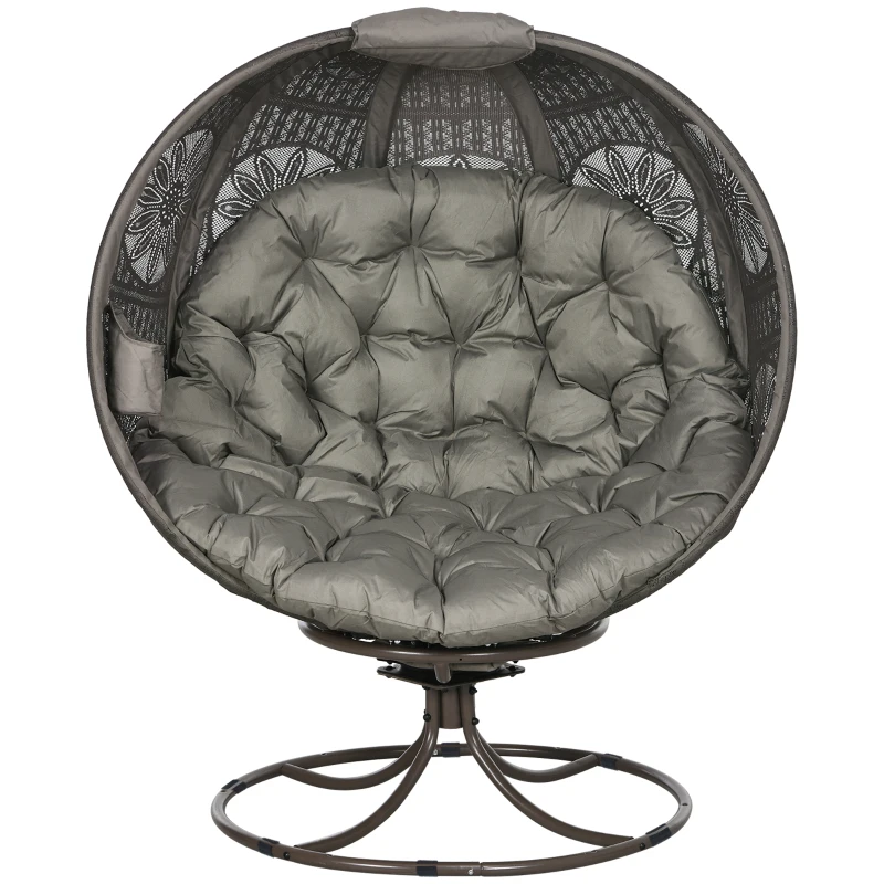 Outsunny Patio Egg Chair with Swivel Base, Foldable Basket Chair with Large Seat Cushion, Cup Holder for Indoor, Outdoor, Sand