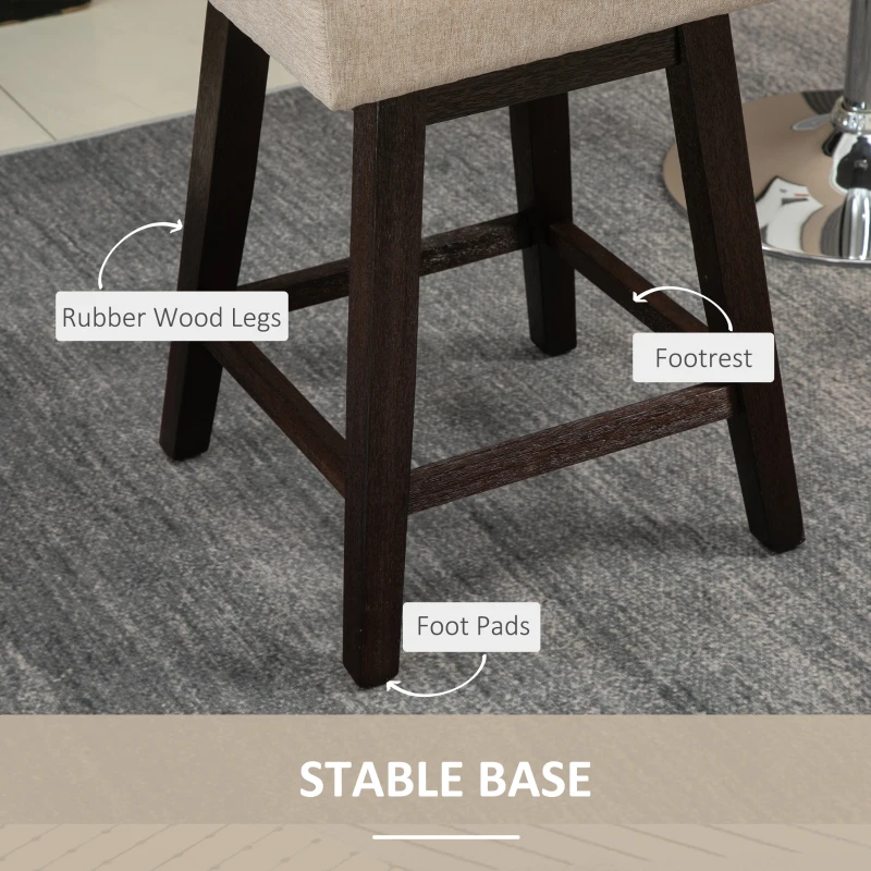 HOMCOM Set of 2 Swivel Counter Height Bar Stools with Footrest, Beige