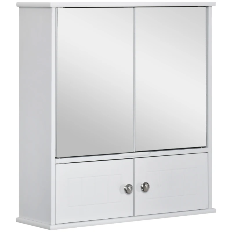 kleankin Medicine Cabinet with Mirror, Bathroom Wall Cabinet with 2 Mirrored Doors, 2 Modern Doors and Adjustable Shelf, White