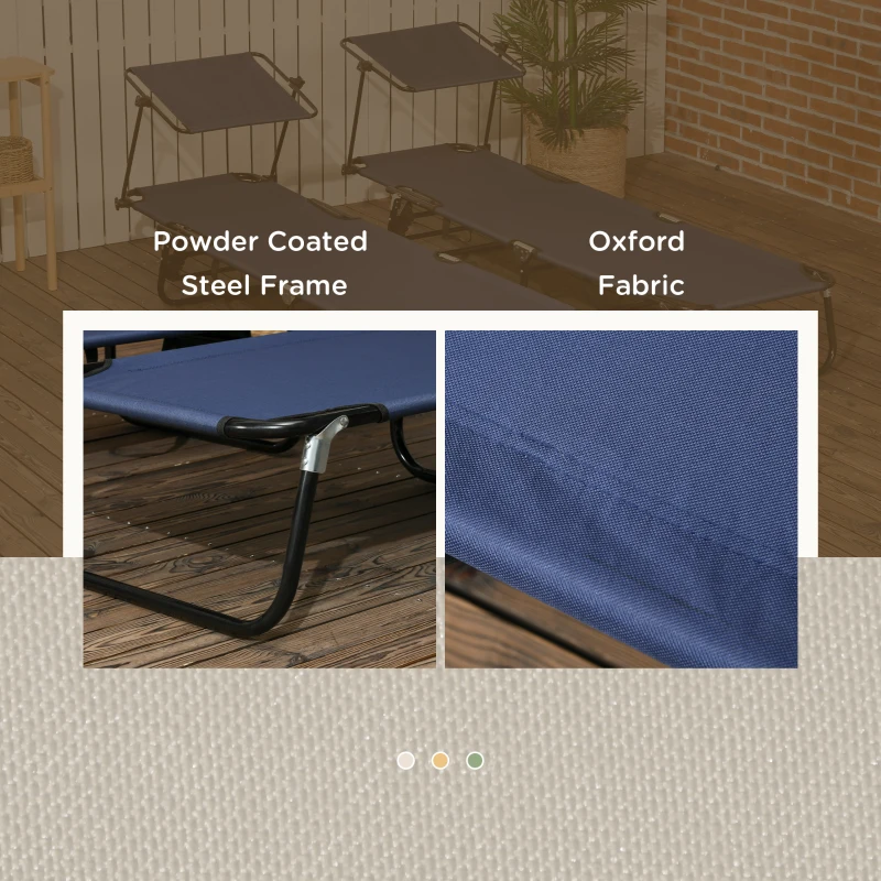 Outsunny 2 Piece Folding Outdoor Chaise Lounges, Pool, Sun, Tanning Chairs with Reclining Back, Sunshade for Beach, Patio, Blue
