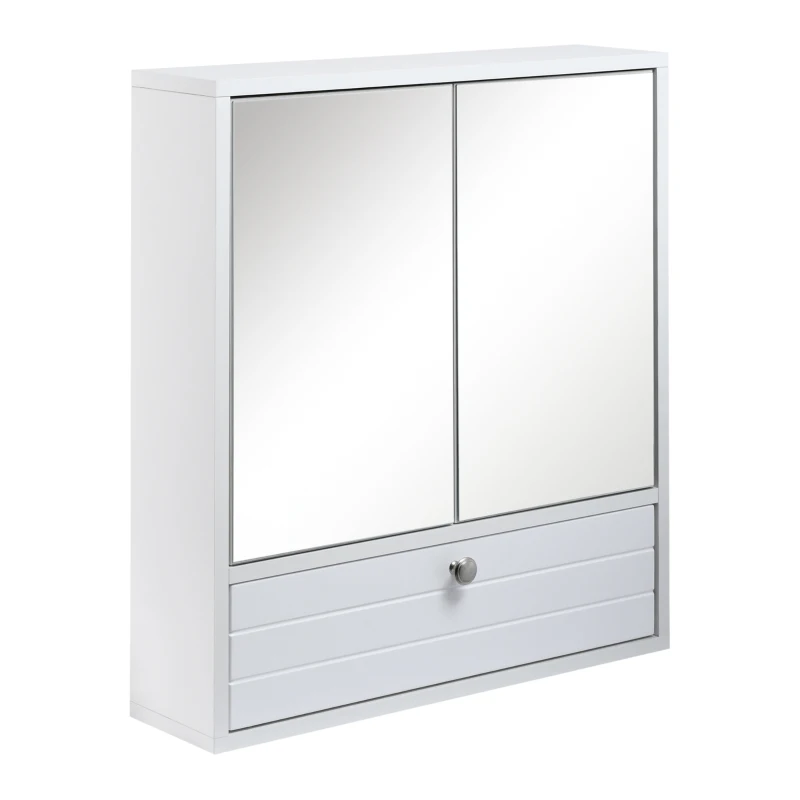 kleankin Medicine Cabinet with Mirror, Bathroom Wall Cabinet with 2 Mirrored Doors, 1 Modern Door and Adjustable Shelf, White