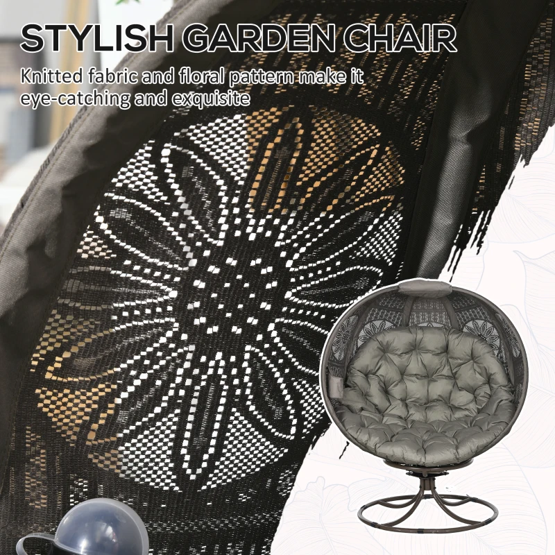 Outsunny Patio Egg Chair with Swivel Base, Foldable Basket Chair with Large Seat Cushion, Cup Holder for Indoor, Outdoor, Sand