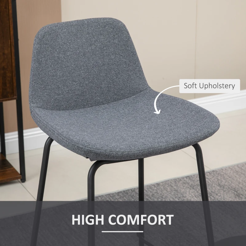 HOMCOM 29.5" Bar Stools Set of 2, Upholstered Extra Tall Barstools, Armless Bar Chairs with Back, Steel Legs, Grey