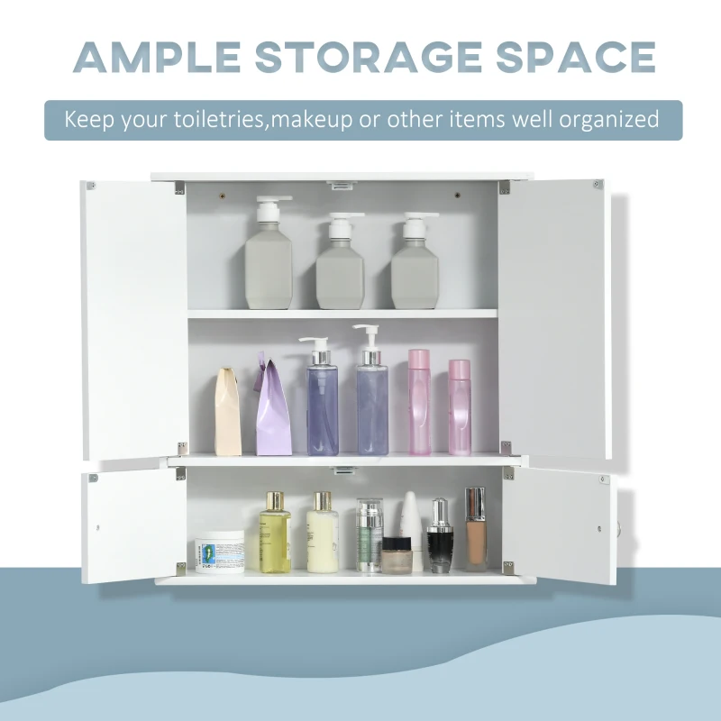 kleankin Medicine Cabinet with Mirror, Bathroom Wall Cabinet with 2 Mirrored Doors, 2 Modern Doors and Adjustable Shelf, White