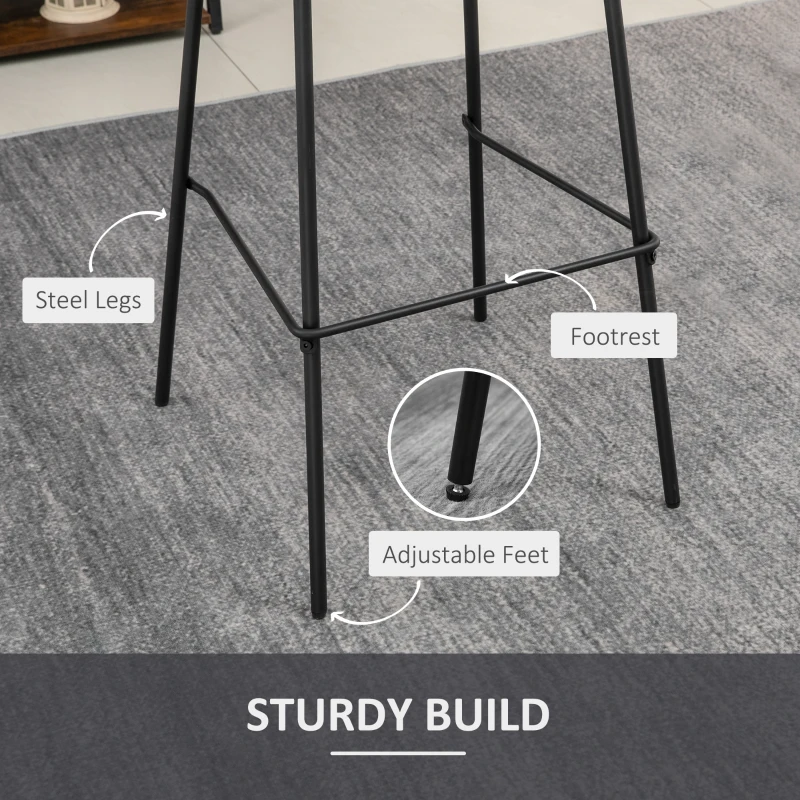 HOMCOM 29.5" Bar Stools Set of 2, Upholstered Extra Tall Barstools, Armless Bar Chairs with Back, Steel Legs, Grey