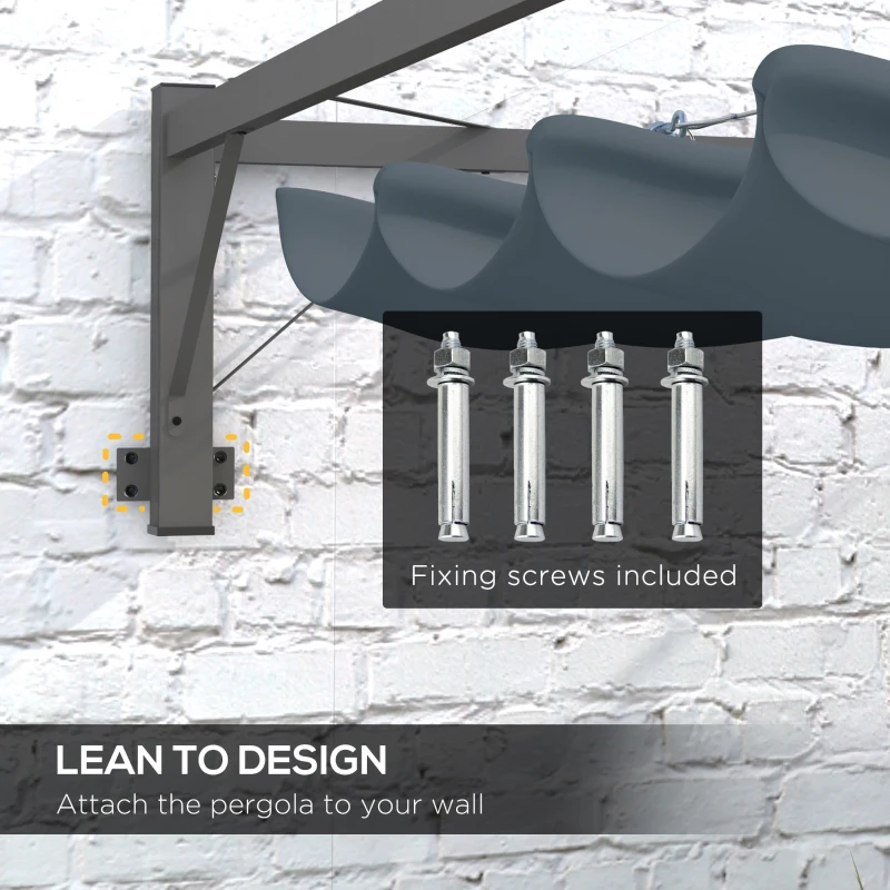 Outsunny Metal Pergola with Retractable Roof, 10' x 10' Wall Mounted Outdoor Gazebo Sun Shade Shelter