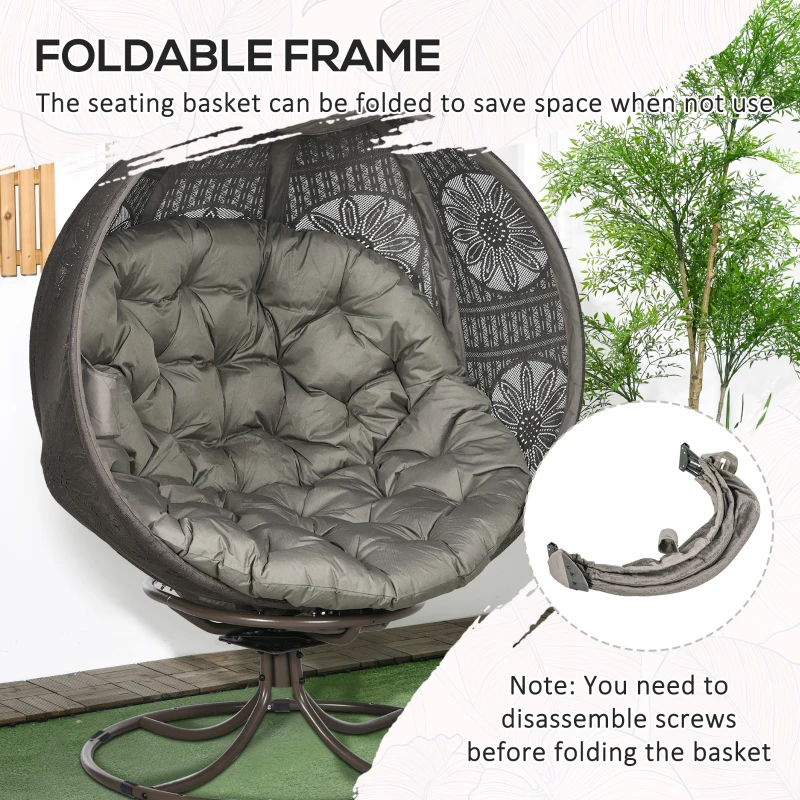 Outsunny Patio Egg Chair with Swivel Base, Foldable Basket Chair with Large Seat Cushion, Cup Holder for Indoor, Outdoor, Sand