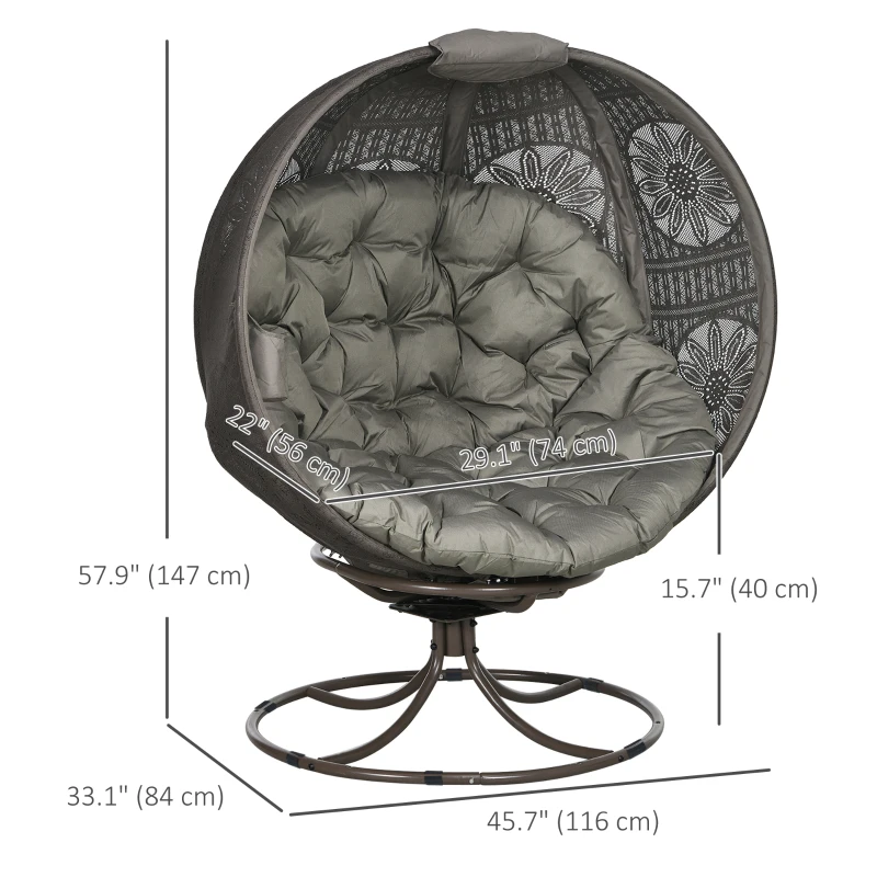 Outsunny Patio Egg Chair with Swivel Base, Foldable Basket Chair with Large Seat Cushion, Cup Holder for Indoor, Outdoor, Sand