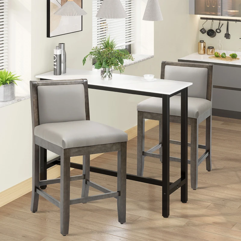 HOMCOM Counter Height Bar Stools Set of 2, Bar Chairs with Wood Legs, Grey
