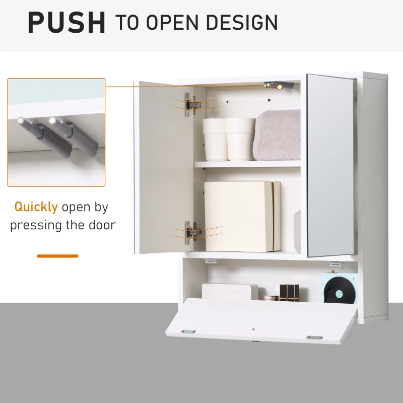 kleankin Medicine Cabinet with Mirror, Bathroom Wall Cabinet with 2 Mirrored Doors, 1 Modern Door and Adjustable Shelf, White