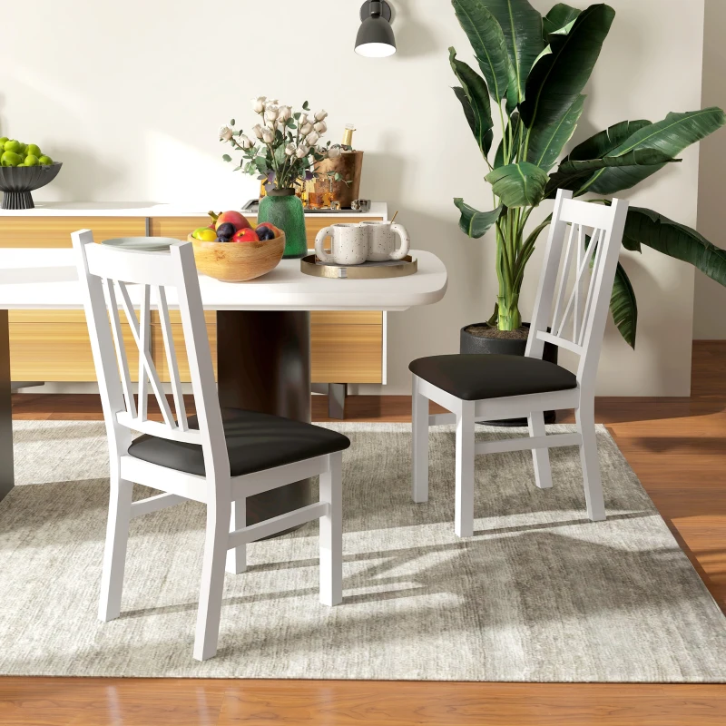 HOMCOM Farmhouse Dining Table Chairs Set of 2, Pine Wood Kitchen Table Chairs with PU Leather Cushion for Living Room, Bedroom