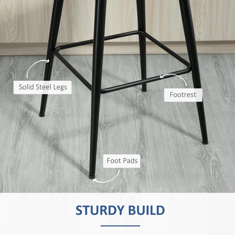 HOMCOM Fabric Bar stools Set of 2, 29.5" Pub Height Chairs with Steel Legs, Backrest for Kitchen Counter, Dining Room, Bistro Table, Blue