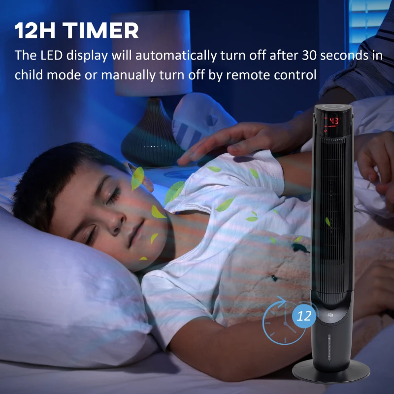 HOMCOM Cooling Fan for Bedroom with Ice Pack, Tower Fan with Remote Control, 3 Modes, 3 Speeds, 3 Speeds, 12H Timer, Black