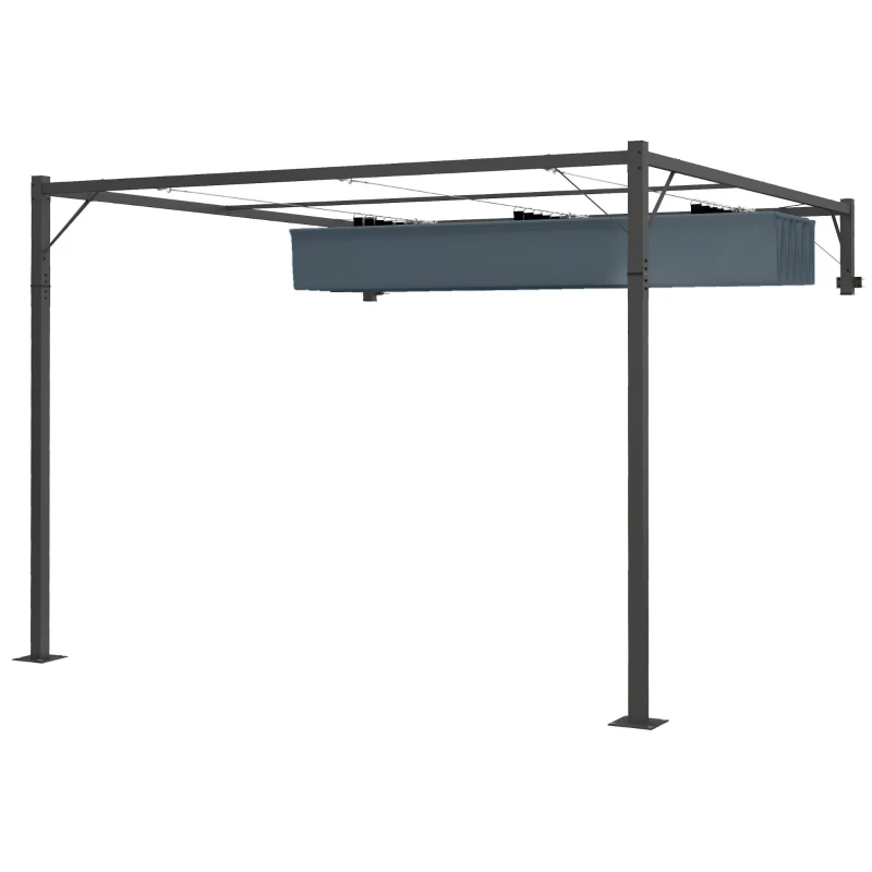 Outsunny Metal Pergola with Retractable Roof, 10' x 10' Wall Mounted Outdoor Gazebo Sun Shade Shelter