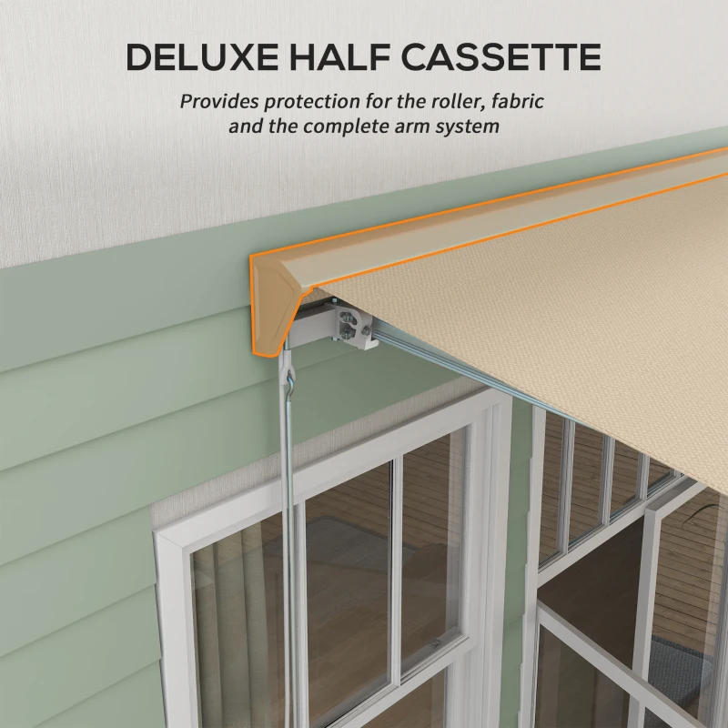 Outsunny 13' x 10' Electric Awning, Retractable Awning with LED Lights and Remote Controller for Door and Window, Cream White