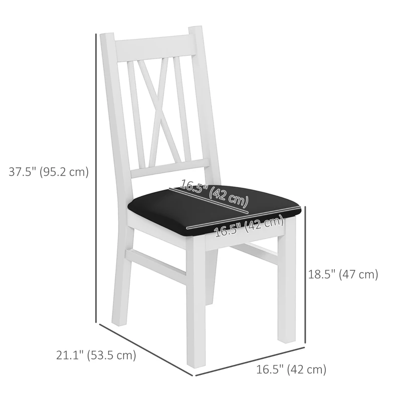 HOMCOM Farmhouse Dining Table Chairs Set of 2, Pine Wood Kitchen Table Chairs with PU Leather Cushion for Living Room, Bedroom