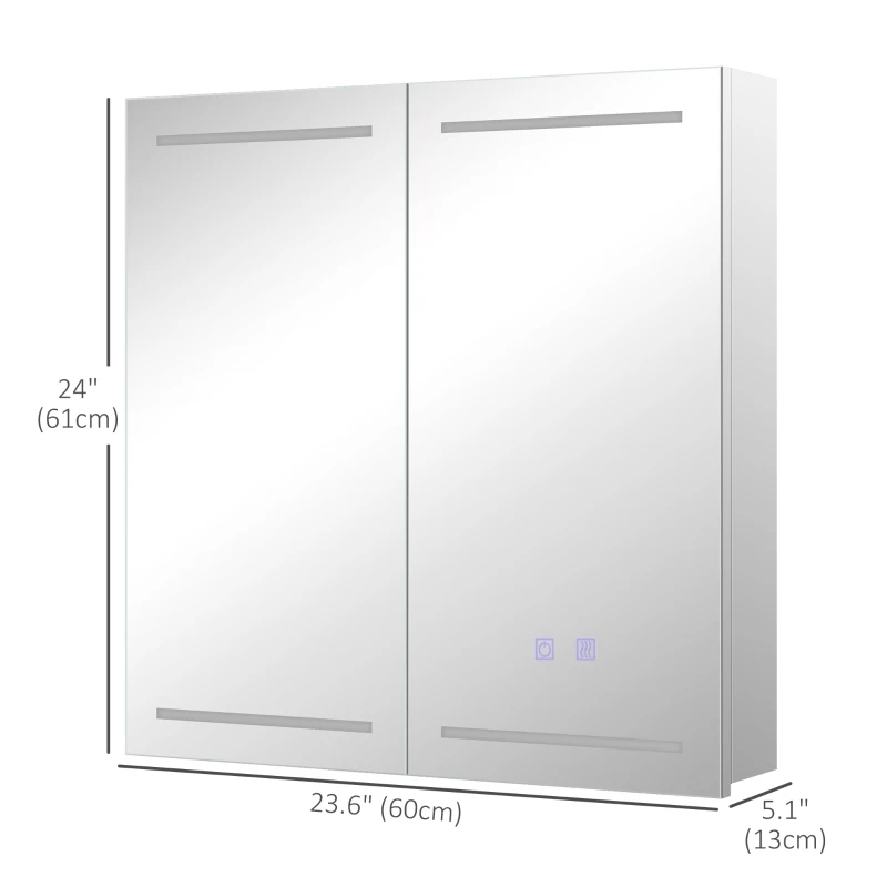 HOMCOM Illuminated Medicine Cabinet with Mirror, LED Vanity Mirror Cabinet with Defogging Film, Stainless Steel Frame